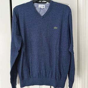 Lacoste Men's V-Neck Sweater in Navy with Green Croc Logo